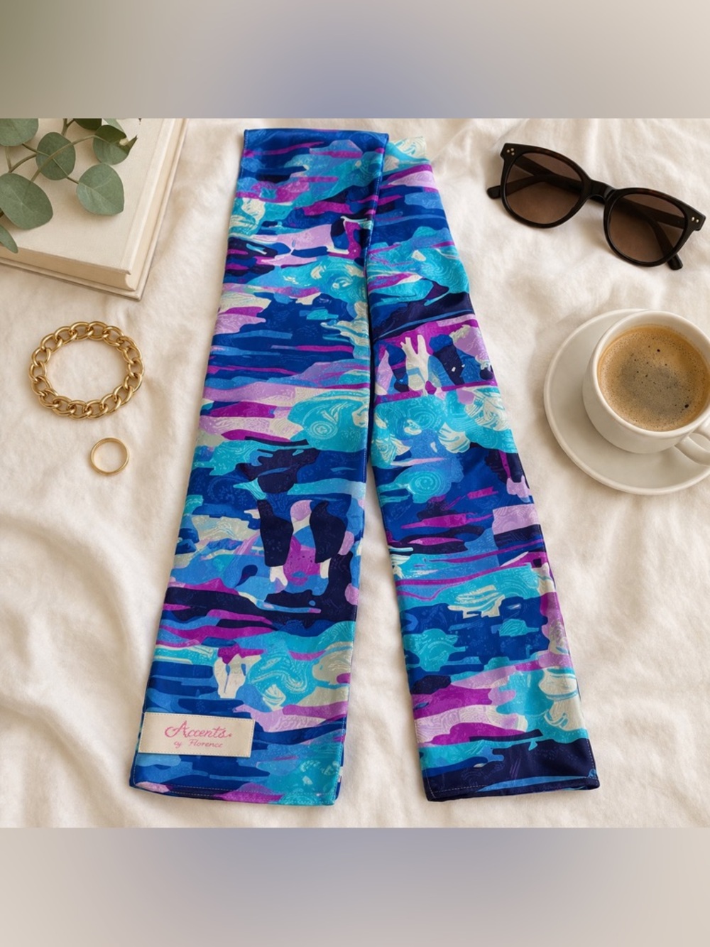 Accents by Florence Silk Scarf Abstract Art Blue Purple